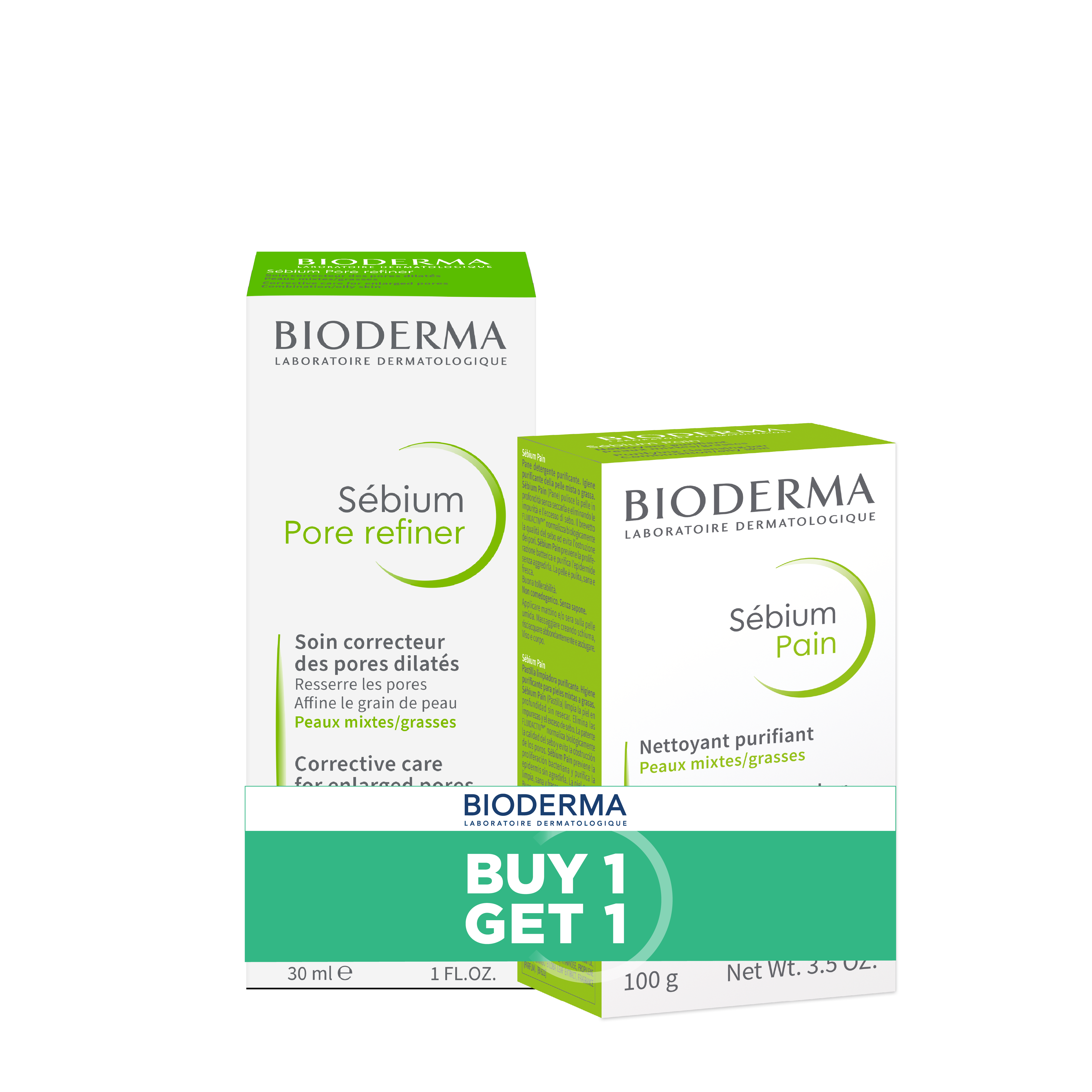 Bioderma Sebium Pore Refiner 30ml + Bioderma Sebium Pain Purifying Cleansing Bar 100g – Buy 1 Get 1 Set