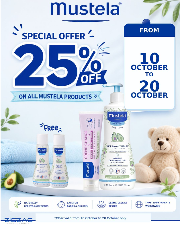 Mustela Gentle Cleansing Gel Hair & Body 500ml + Vitamin Barrier Cream 1-2-3 100ml – Get FREE No Rinse Cleansing Water 50ml + Gentle Cleansing Gel 50ml – 25% Off