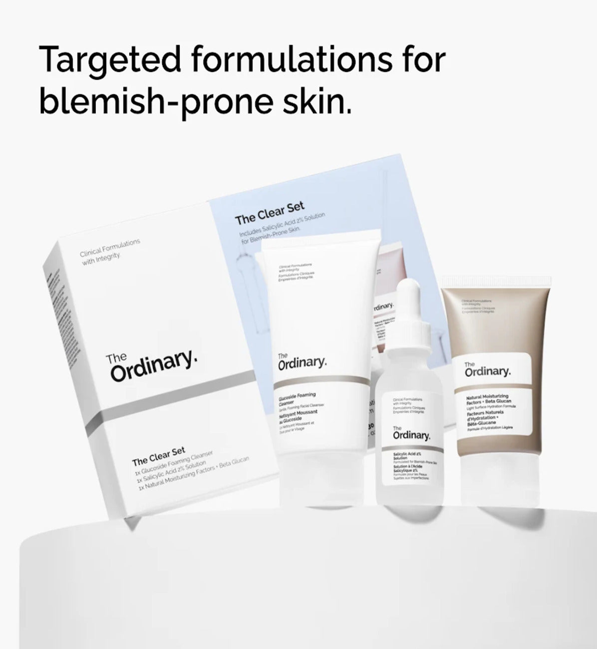 The Ordinary The Clear Set | Salicylic Acid 2% Solution + Niacinamide 10% + Zinc 1% + Squalane Cleanser