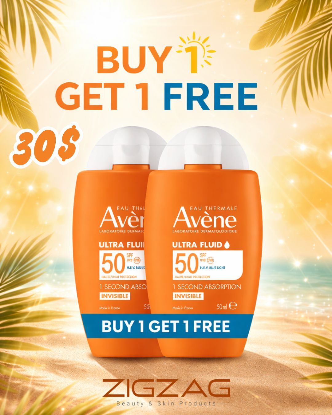 Avene Ultra Fluid Invisible SPF 50+ Sunscreen Buy 1 Get 1 Free Offer