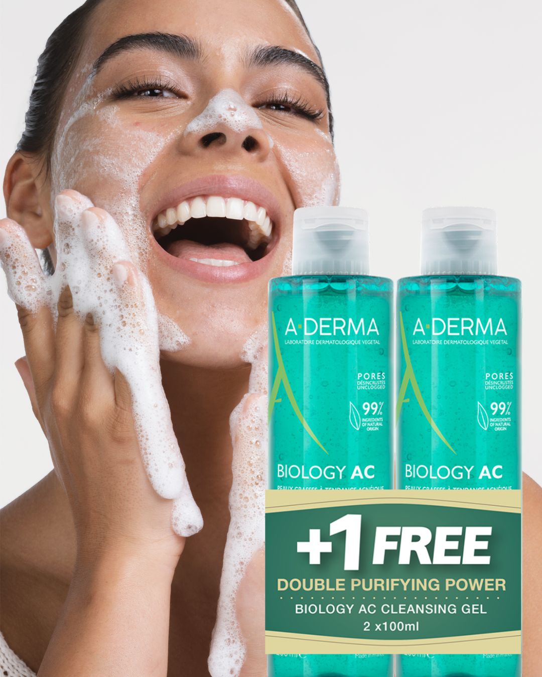 Aderma Biology AC Cleansing Gel 2x100ml Buy 1 Get 1 Free Purifying Acne Cleanser