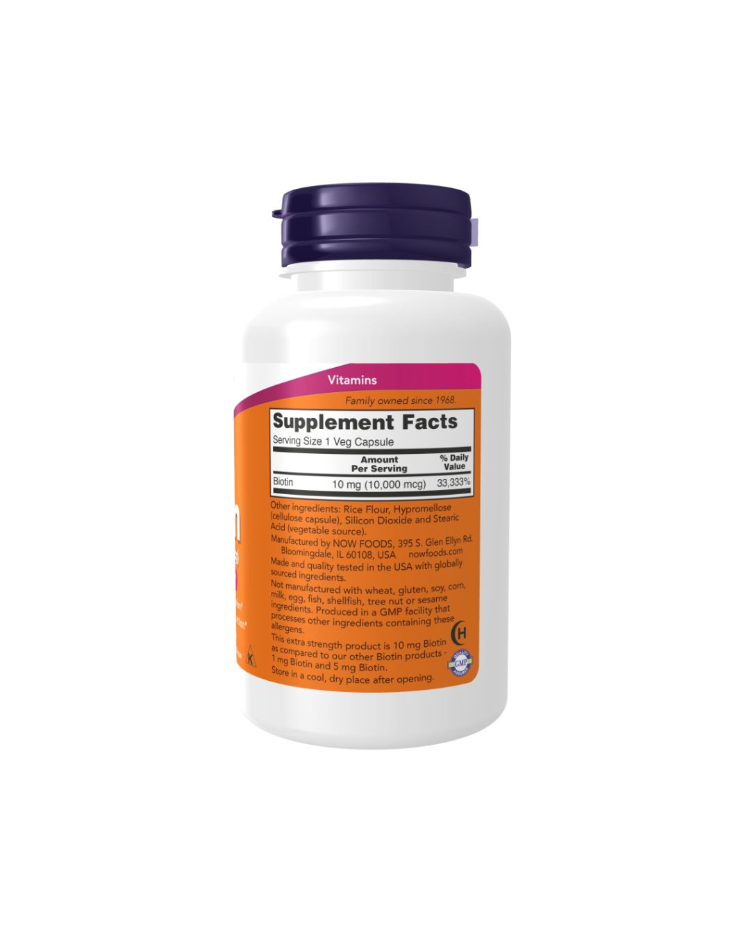 NOW Biotin Extra Strength 10 mg (10,000 mcg) 100 Veg Capsules