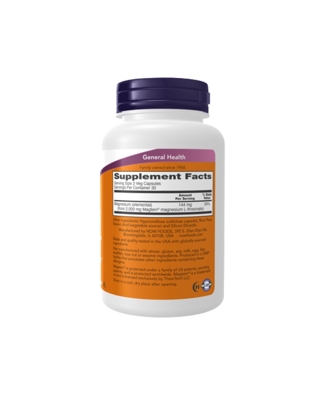 NOW Magtein Magnesium L-Threonate Cognitive Support 90 Veg Capsules