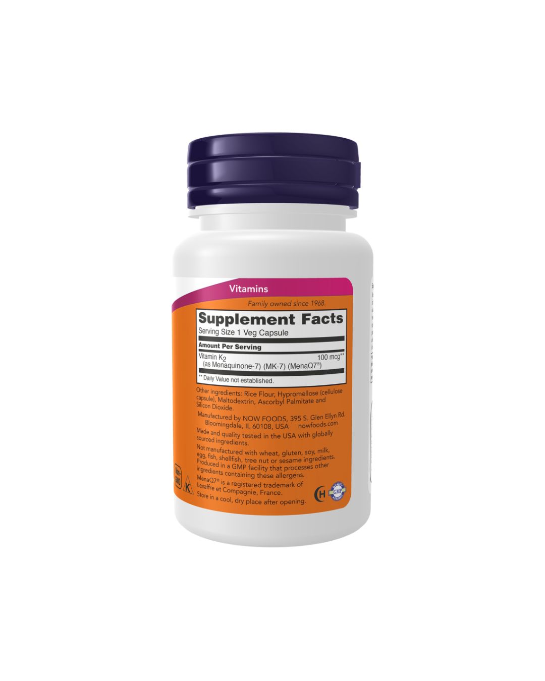 NOW MK-7 Vitamin K2 100 mcg 60 Veg Capsules