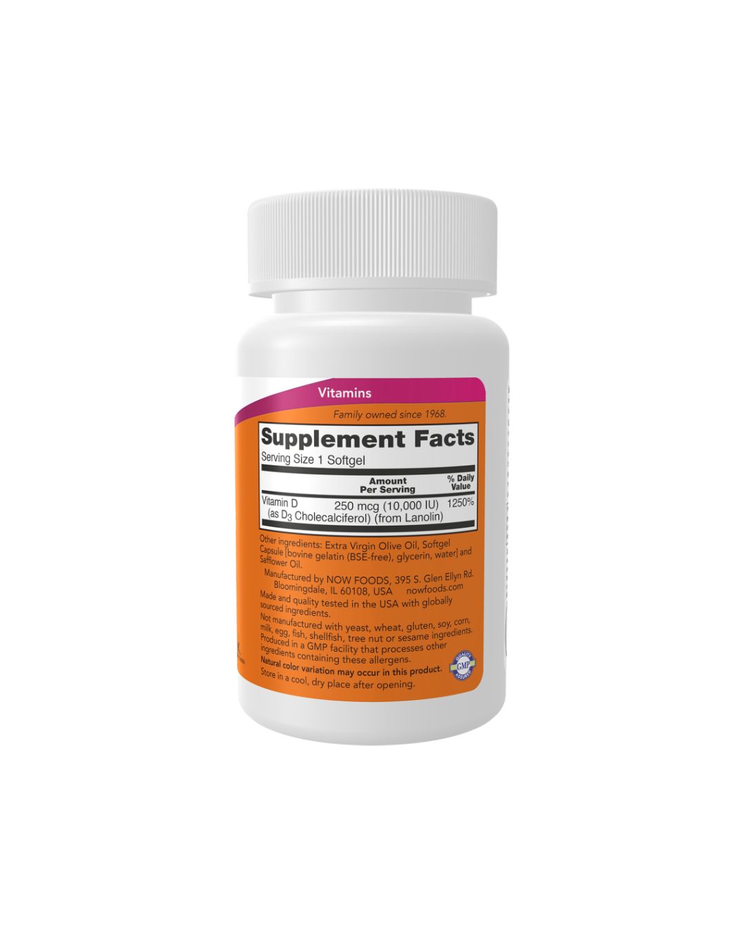 NOW High Potency Vitamin D3 10,000 IU 30 Softgels