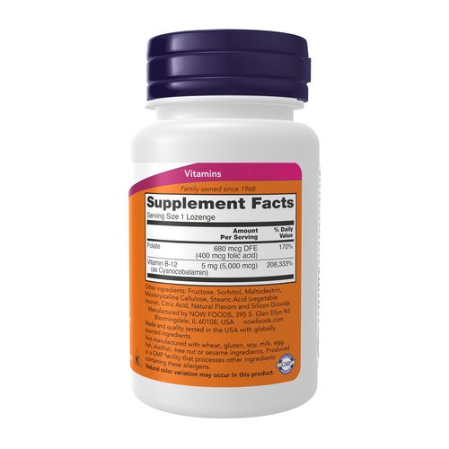 NOW Vitamin B-12 5,000 mcg with Folate 60 Lozenges