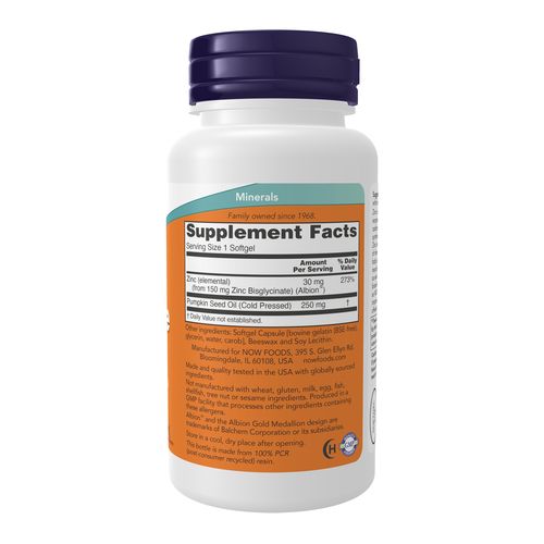 NOW Zinc Glycinate 30 mg Albion 120 Softgels