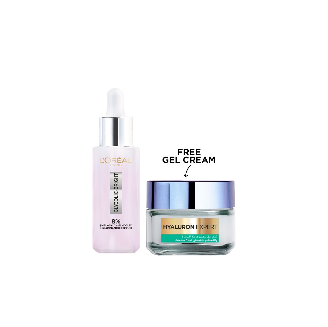 L’Oreal Paris Glycolic Bright 8% Serum with FREE Hyaluron Expert Gel Cream