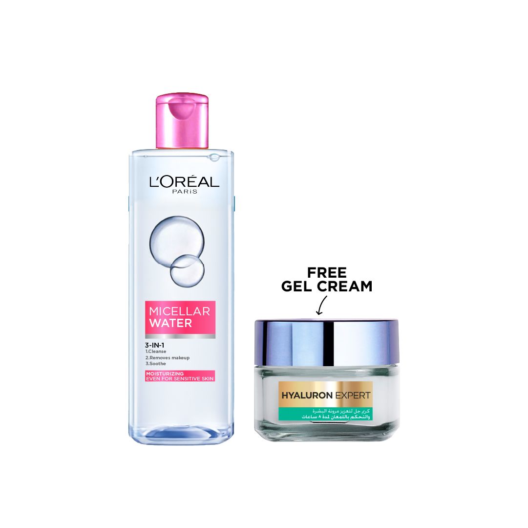 L’Oreal Paris Micellar Water 3-in-1 Moisturizing with FREE Hyaluron Expert Gel Cream