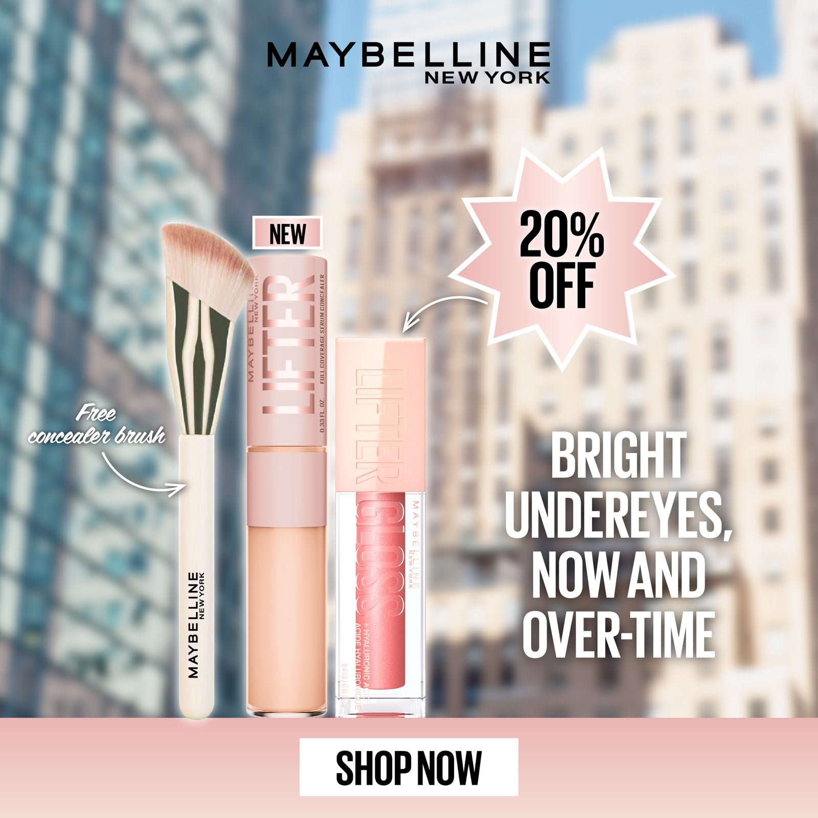 Maybelline Lifter Gloss + Maybelline Lifter Full Coverage Serum Concealer Get Free Brush Gift