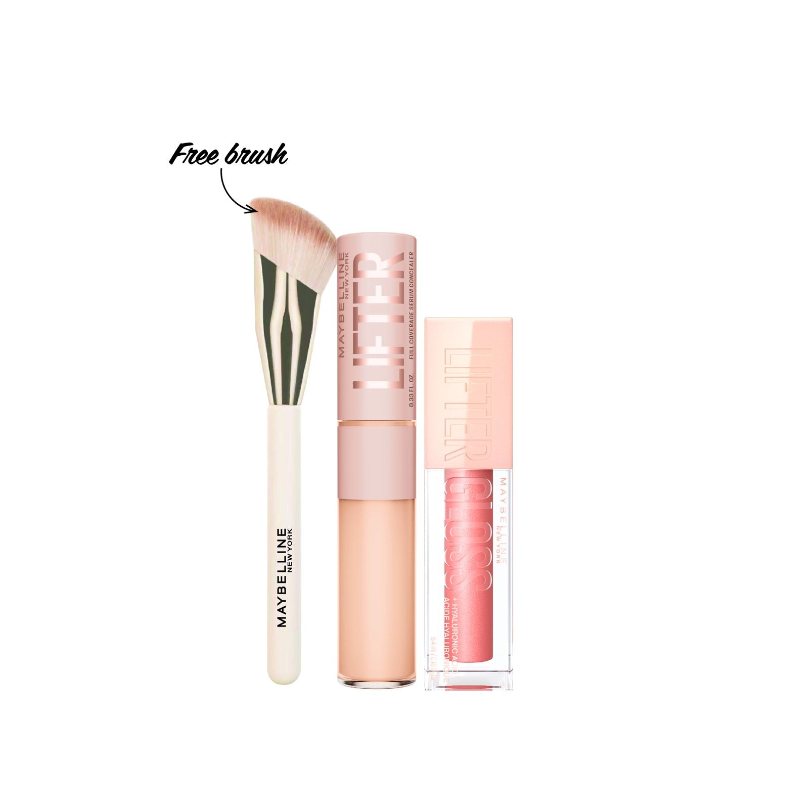 Maybelline Lifter Gloss + Maybelline Lifter Full Coverage Serum Concealer Get Free Brush Gift
