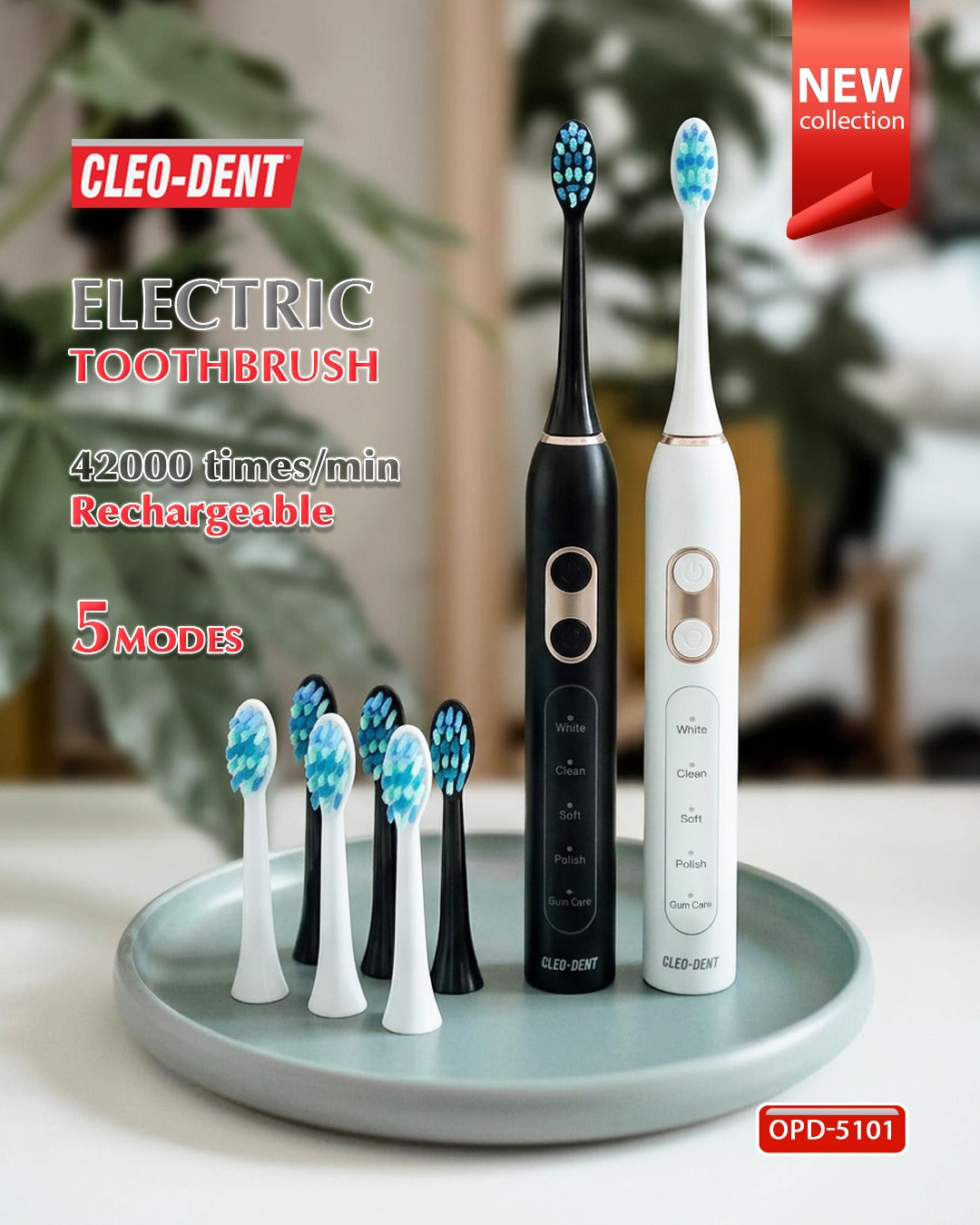 Cleo-Dent Electric Toothbrush – 5 Modes 42,000 Vibrations/Min