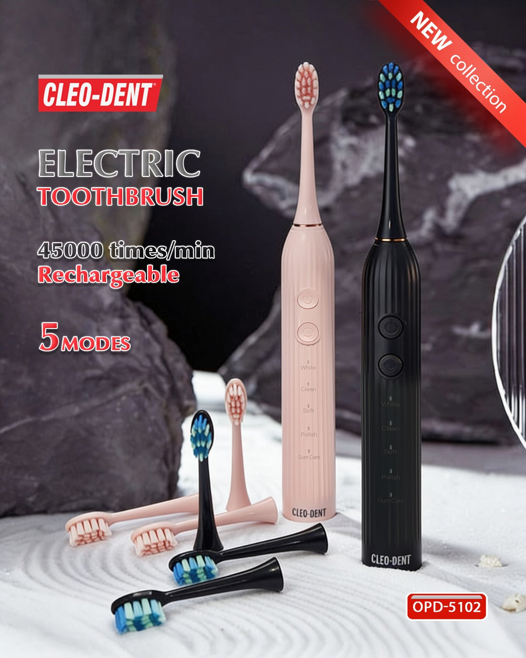 Cleo-Dent Electric Toothbrush – 5 Modes 42,000 Vibrations/Min