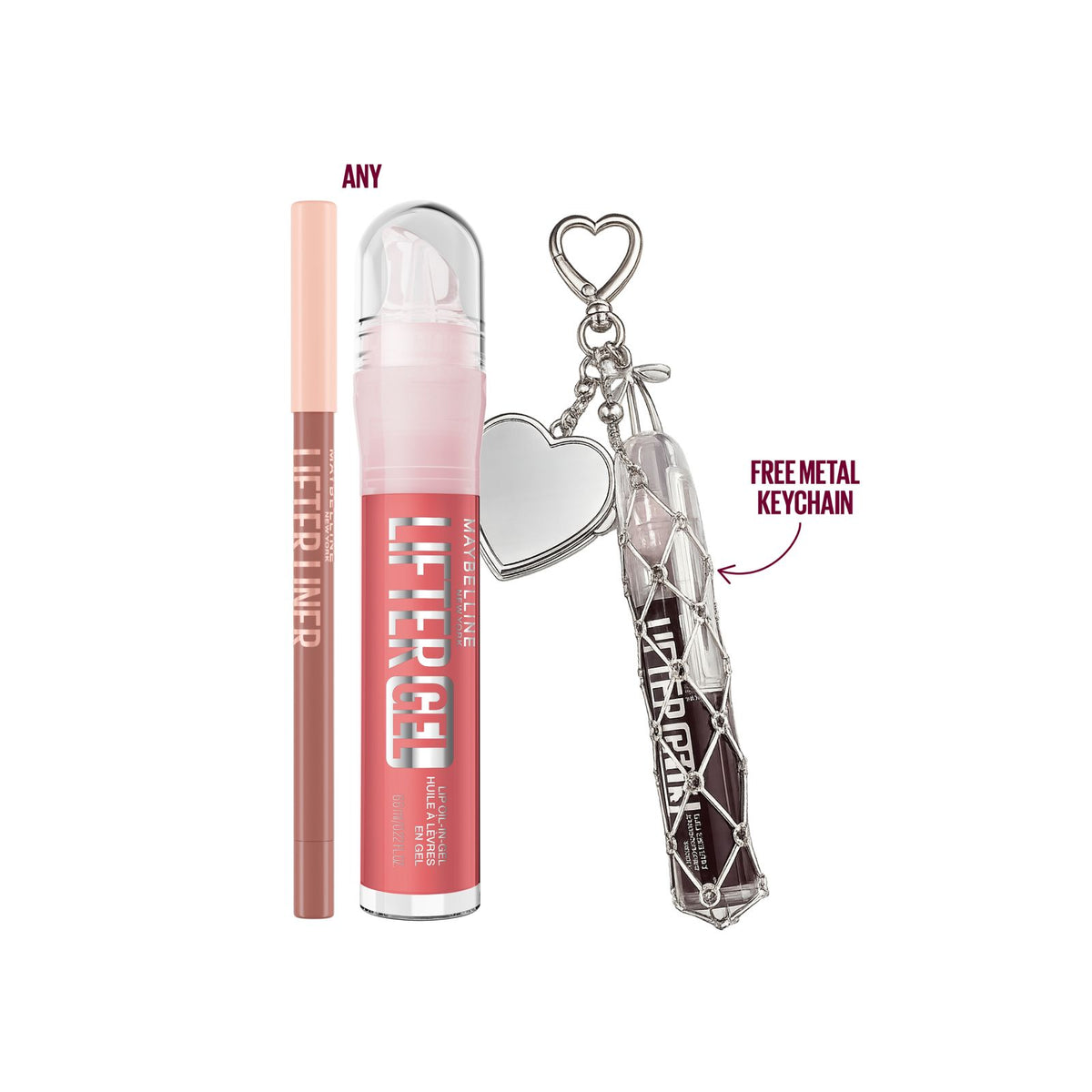 Maybelline Lifter Gloss with Hyaluronic Acid and Lifter Liner Set with FREE Metal Keychain