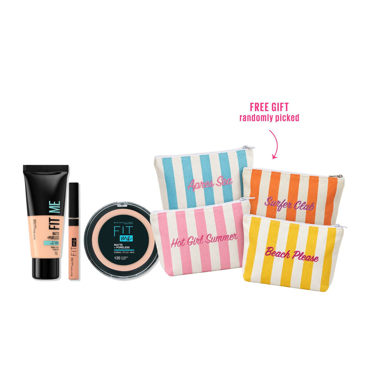 Maybelline Fit Me Matte + Poreless Foundation + Fit Me Concealer + Fit Me Powder Get Free Gift Pouch 25% Off