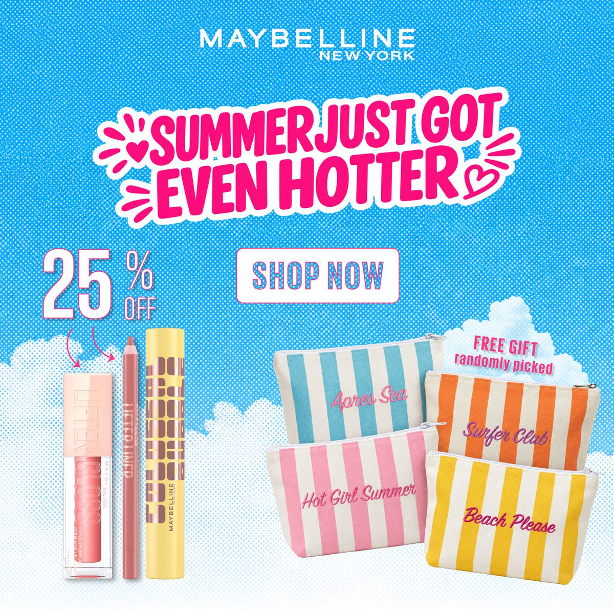 Maybelline Colossal Bubble Wash Mascara + Lifter Gloss + Lifter Liner Get Free Gift Pouch 25% Off