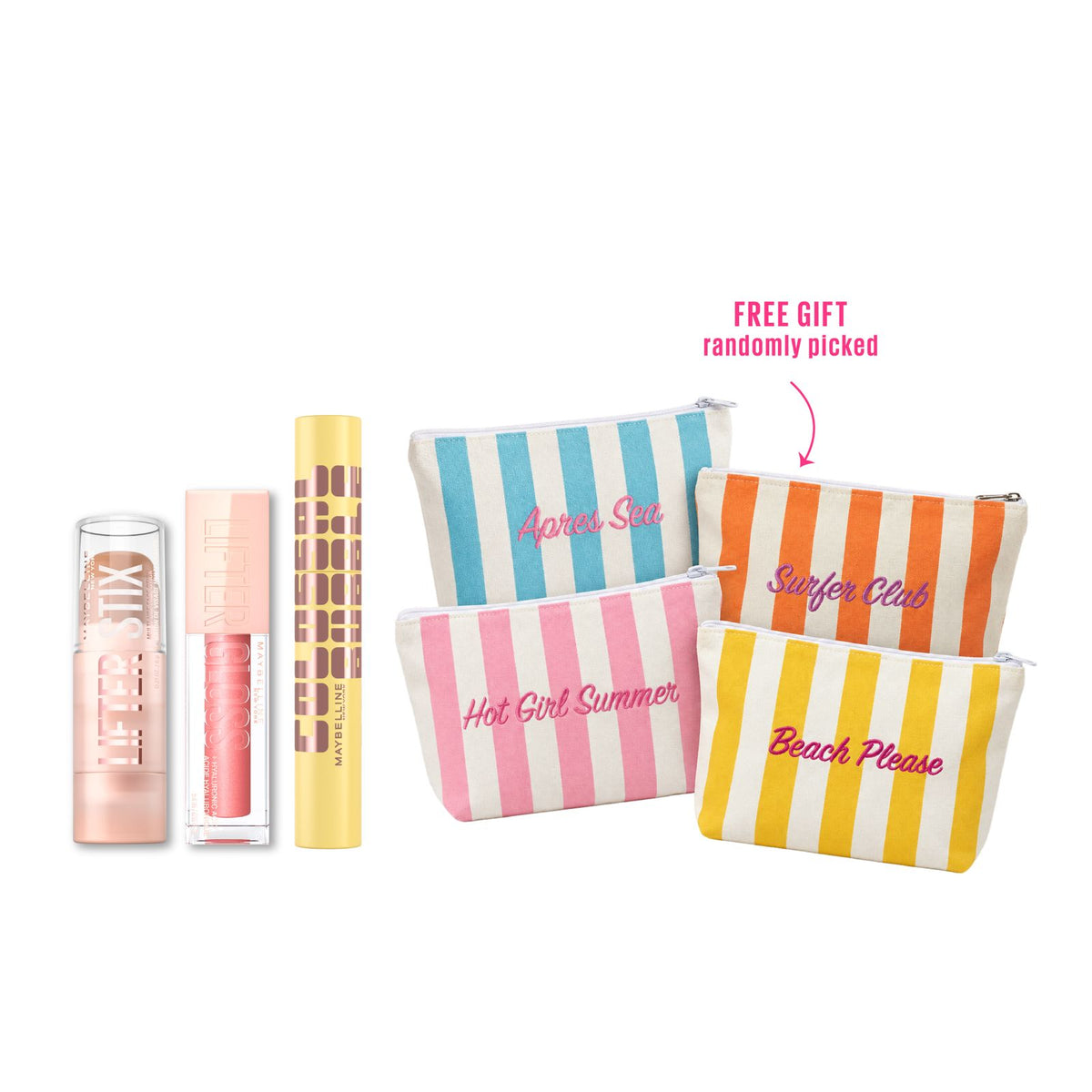 Maybelline Lifter Gloss + Face Lifter Stix + Colossal Mascara Get Free Gift Pouch 25% Off