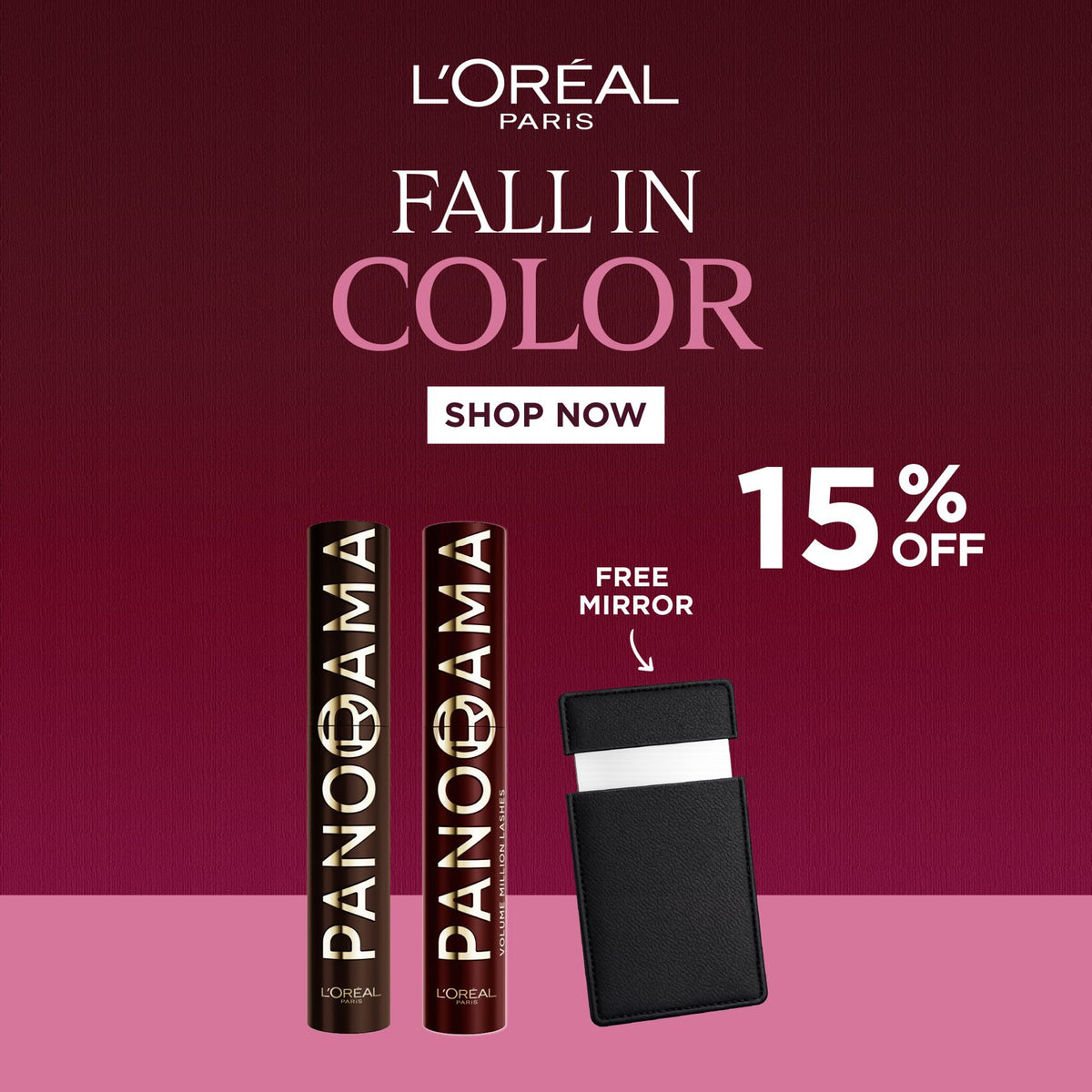 L’Oréal Paris Volume Million Lashes Panorama Mascara Brown + Burgundy Sleeved Duo Get Free Mirror 15% Off