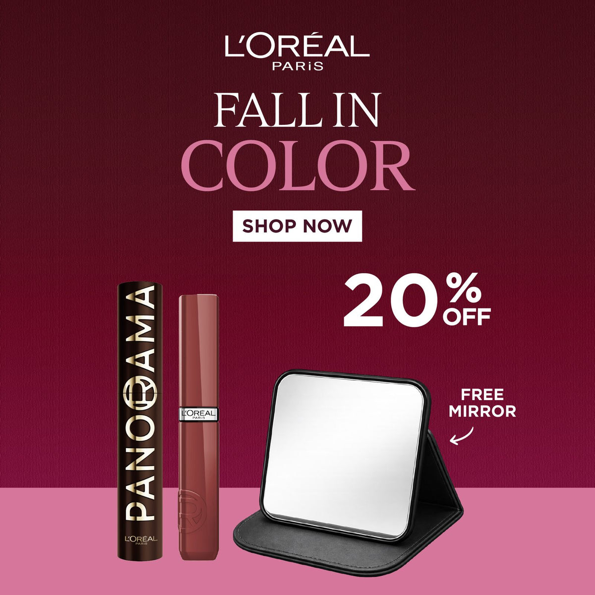 L’Oreal Paris Panorama Mascara + Infaillible Laque Resistance Get Free Mirror 20% Off