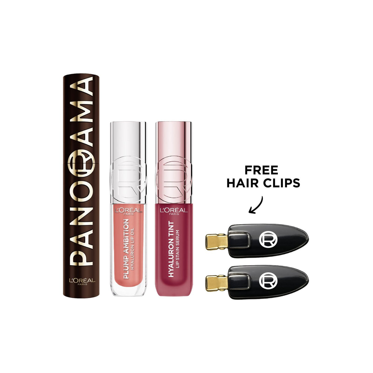 L’Oréal Paris Panorama Mascara + Plump Ambition Hyaluronic Lip Oil + Hyaluronic Lip Tint Get Free Hair Clips 20 %