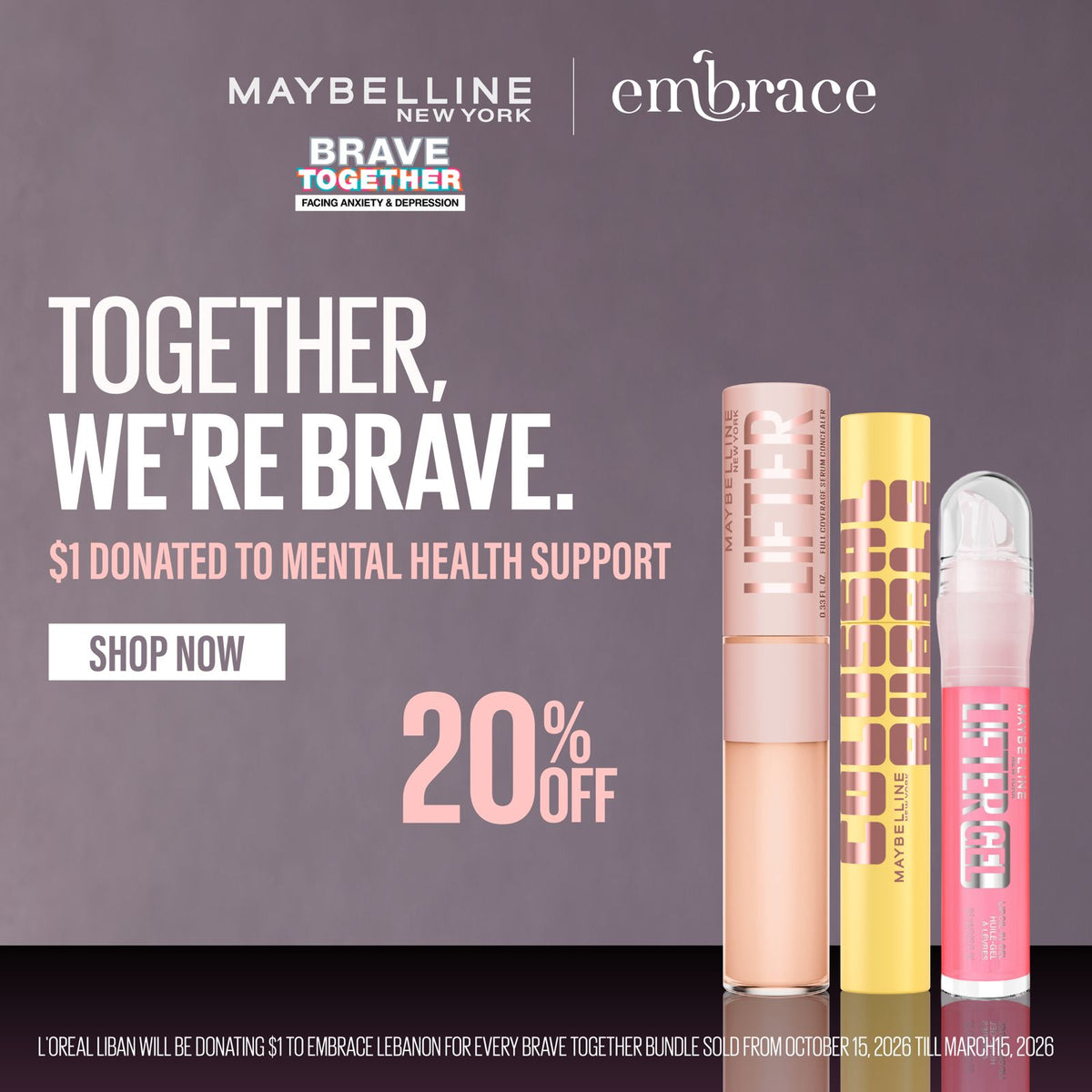 Brave Together Flawless Base & Glow Duo – Maybelline Lifter Concealer + Colossal Mascara + Lifter Plump Get 20% Off