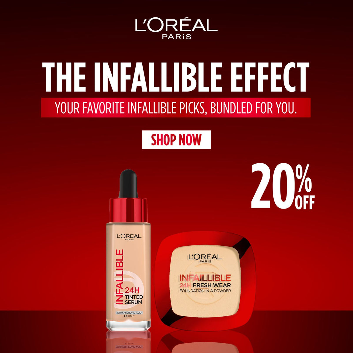 L’Oréal Paris Infallible 24H Tinted Serum + Infallible 24H Fresh Wear Foundation in a Powder – 20% Off