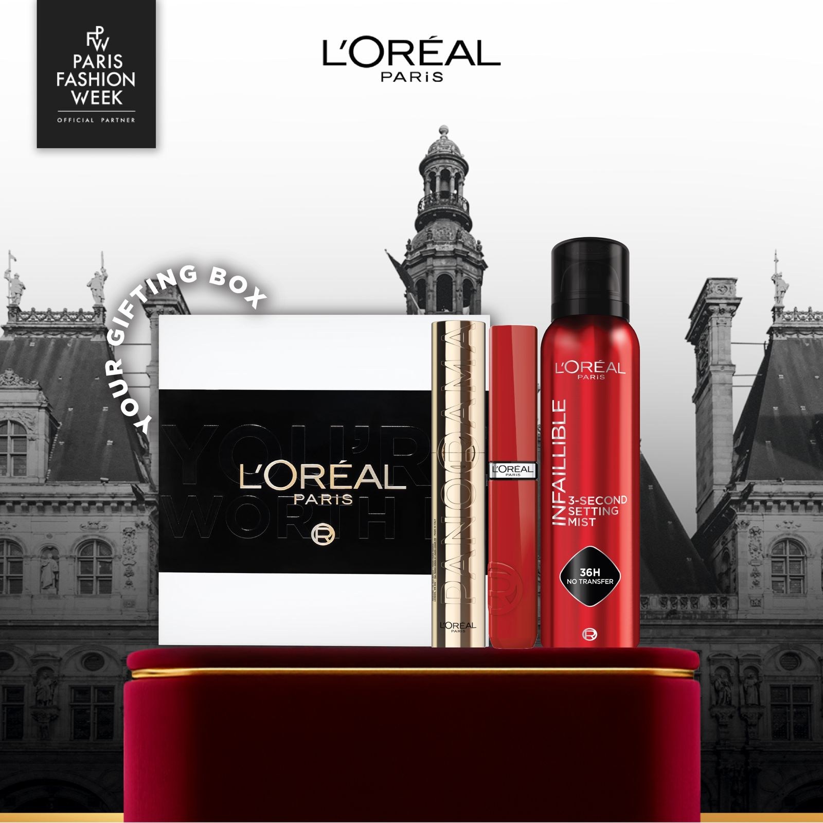 L’Oreal Paris Panorama Mascara + Infallible Lipstick + Setting Mist Gift Box-2