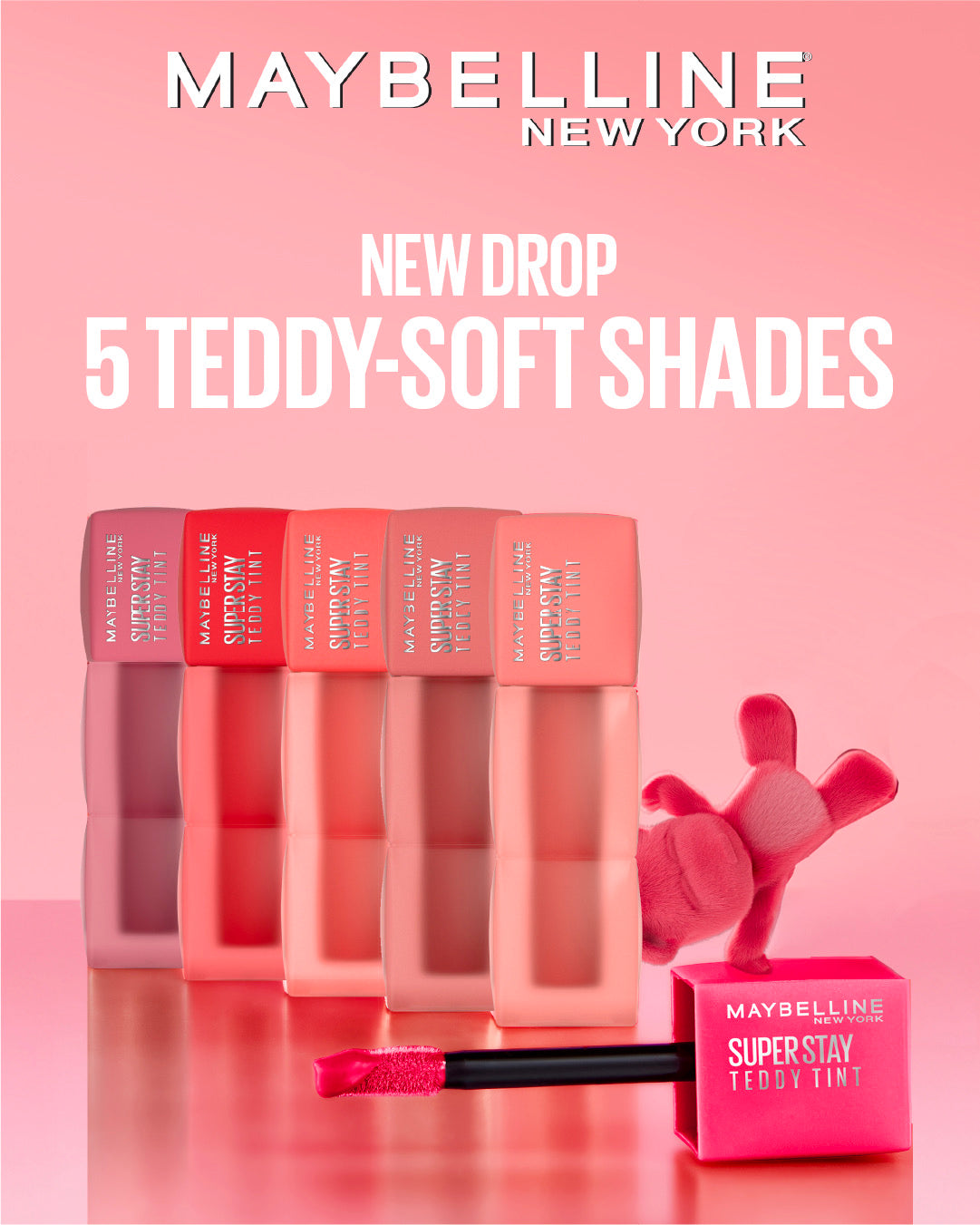 Maybelline SuperStay Teddy Tint Liquid Lip Tint - Soft Matte Finish, 5 Shades | Buy Any Shade & Get a Free Teddy Clip-3