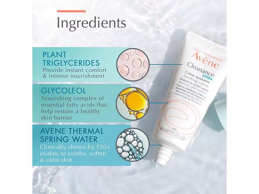 Avene Cleanance Hydra Soothing Cream 40ML - Moisturizing Relief for Sensitive, Oily Skin-4