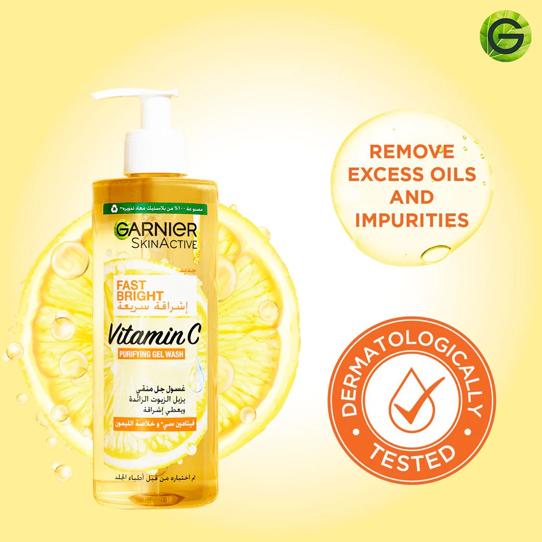 Garnier Skinactive Fast Bright Vitamin C Gel Wash for Dull Skin- Purifying Face Gel Wash 400ml-3