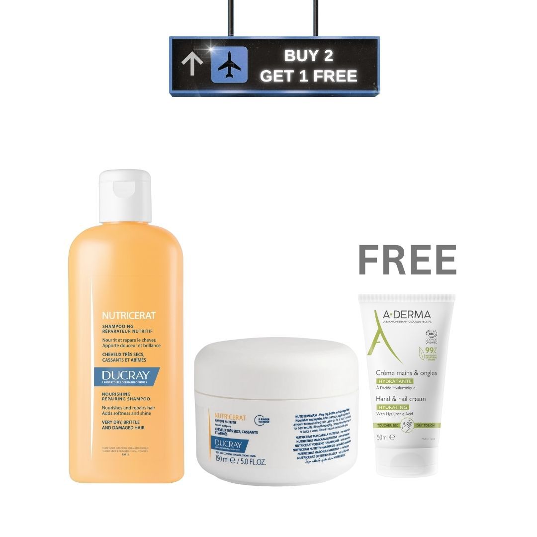 Ducray Nutricerat Nourishing Shampoo 200 ml + Ducray Nutricerat Intense Nutrition Mask 150 ml GET FREE A-Derma Hand & Nail Cream 50 ml-1