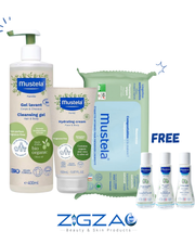 Mustela Bio Organic Cleansing Gel 400ml, Hydrating Cream 150ml, Organic Wet Wipes 60 – Get 3 Free Minis- Eau Nettoyante, Hydra Bebe, Gel Lavant Doux-1