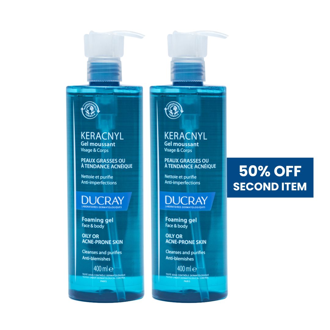 Ducray Keracnyl Foaming Gel 400ml – 50% Off Second Bottle for Oily or Acne-Prone Skin-1