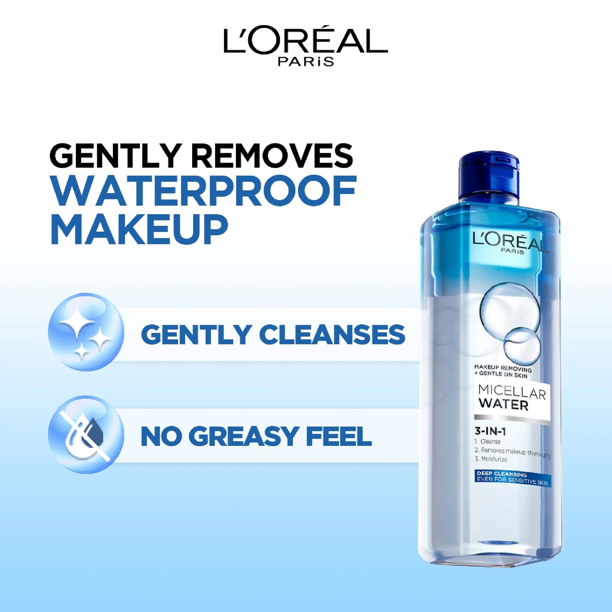 L’Oreal Paris 3-in-1 Deep Cleansing Micellar Water for Water-Proof Makeup – Long-Wear Makeup Remover for Face, Eyes & Lips-3