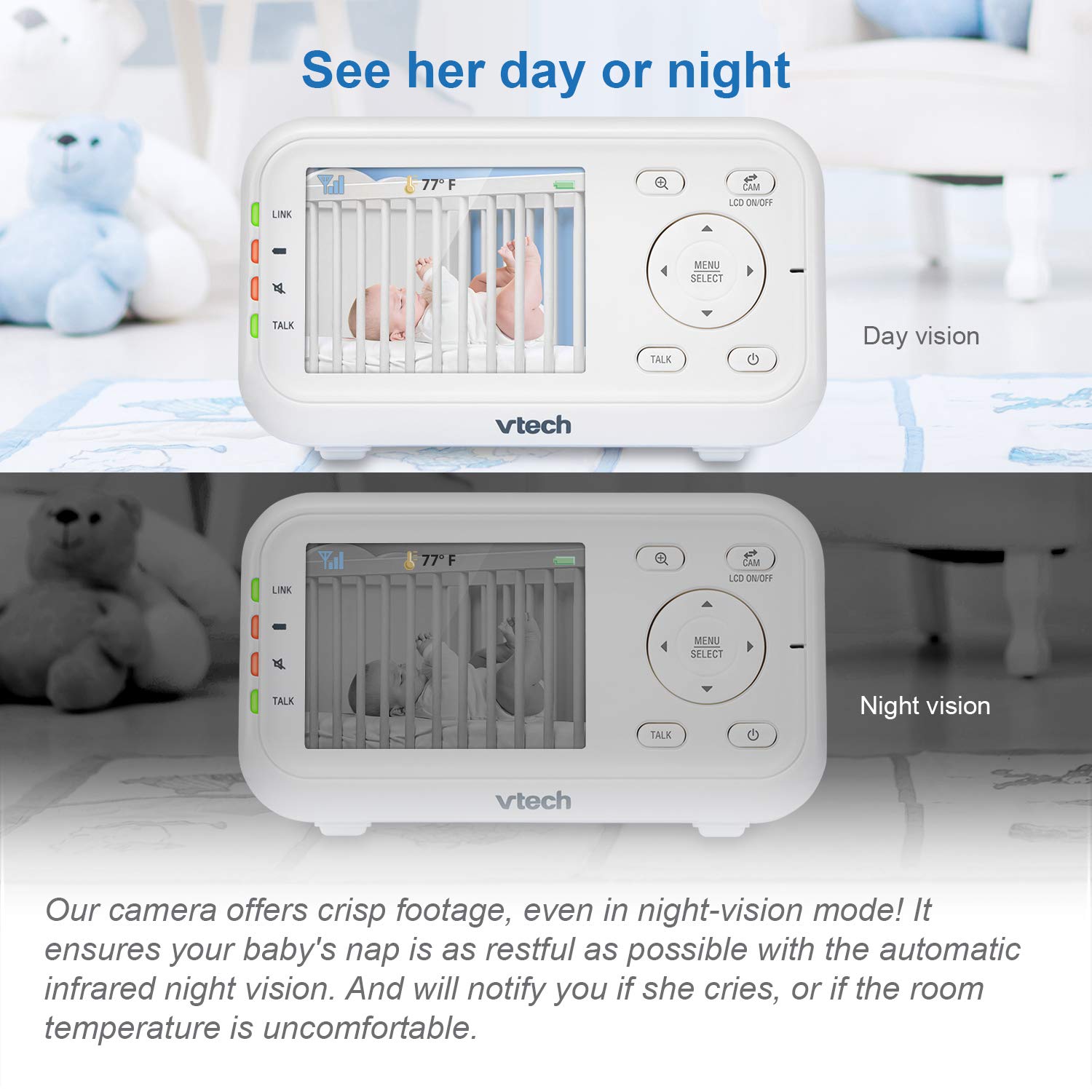 VTech Video Baby Monitor with 2.8” Screen Night Vision Two-Way Talk Temperature Sensor and Long Range-2