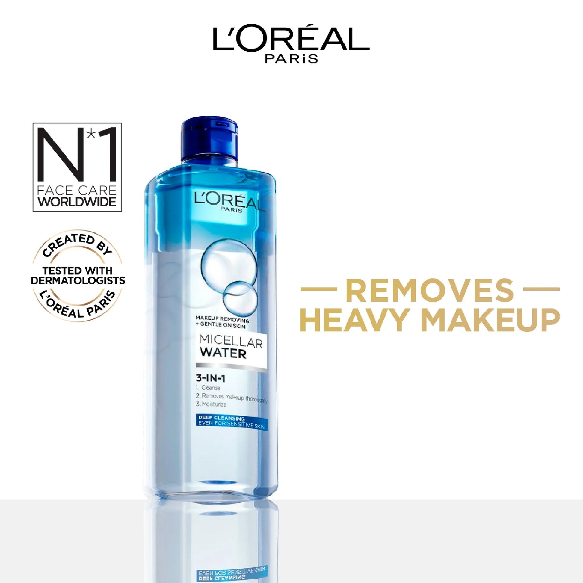 L’Oreal Paris 3-in-1 Deep Cleansing Micellar Water for Water-Proof Makeup – Long-Wear Makeup Remover for Face, Eyes & Lips-2