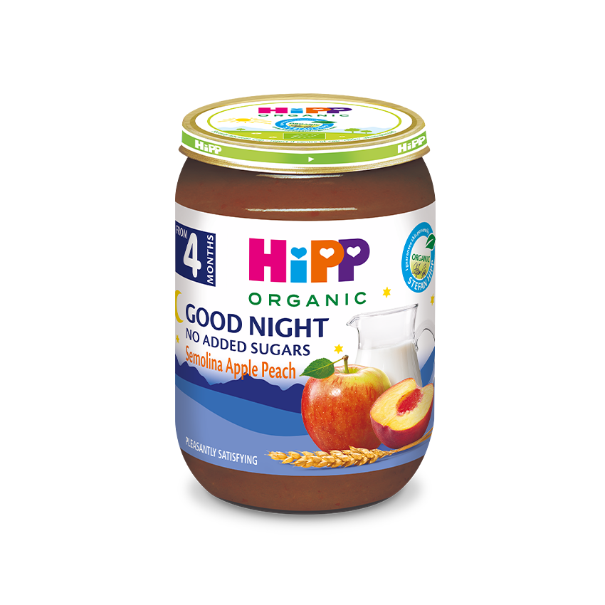 HiPP Organic Good Night Semolina Apple Peach 190g – Organic Baby Cereal (4M+)-1