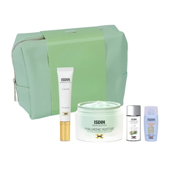 ISDIN Green Routine Set Hyaluronic Moisture Oily and Combination + K-Ox Eyes + FREE Minis And Pouch-3