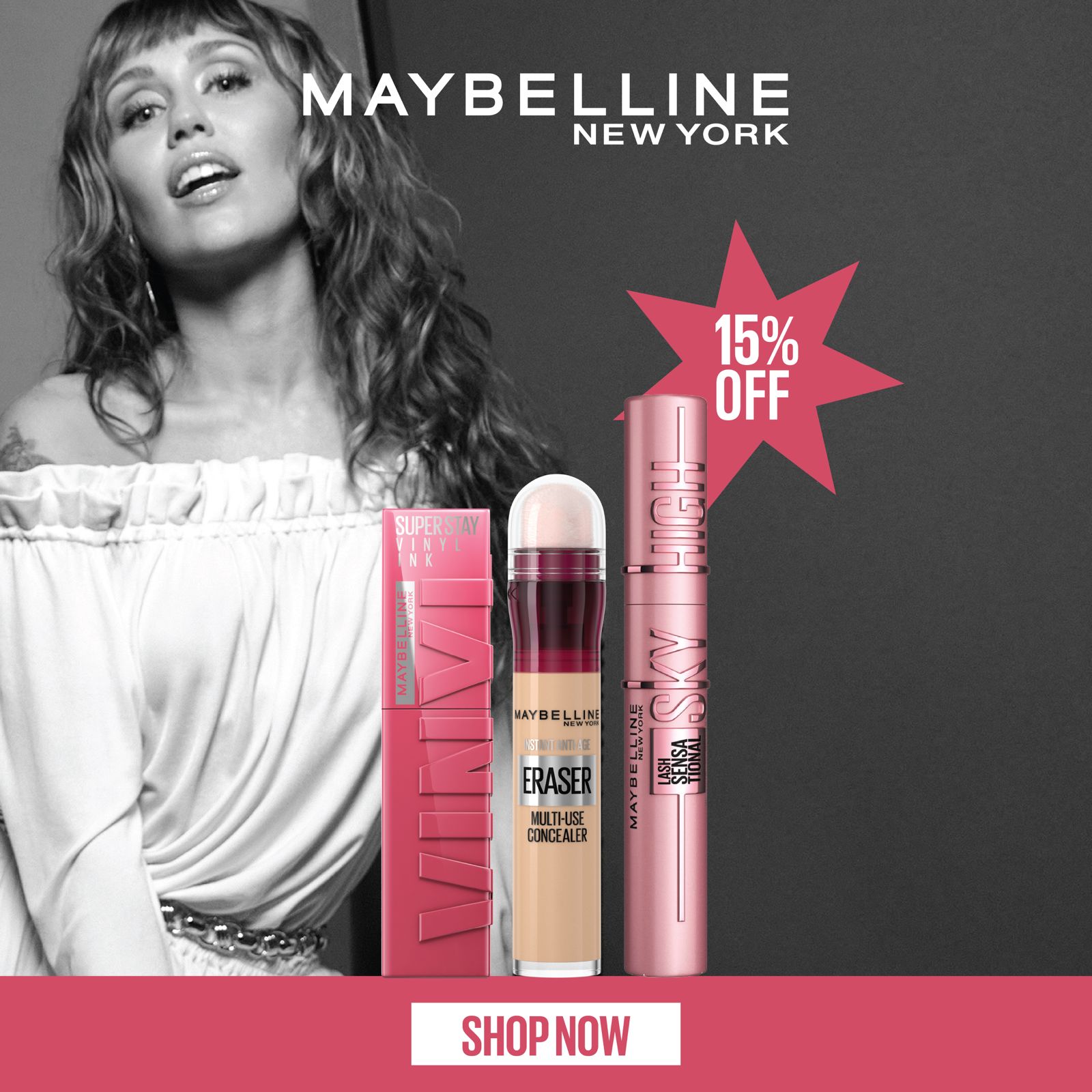 Maybelline SuperStay Vinyl Ink + Eraser Concealer + Sky High Mascara – 15% Off-2