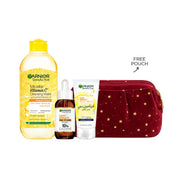 Garnier Vitamin C Micellar Water 400ml + Fast Bright Serum + Cream 25% Off + Free Pouch Ramadan Offer-1