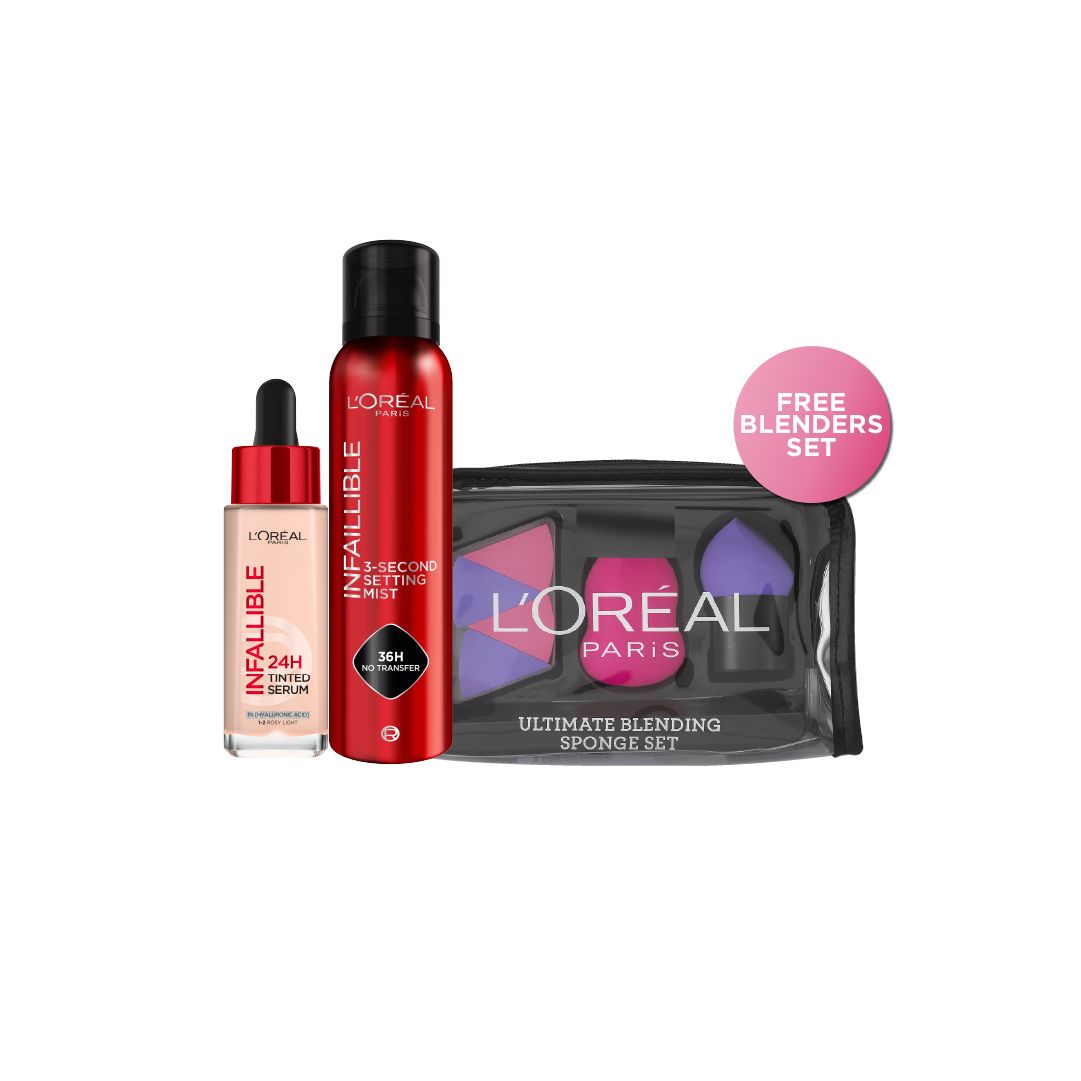 L’Oreal Paris Infallible Tinted Serum 24H + Infallible 3-Second Setting Mist get Free Blenders Set-1