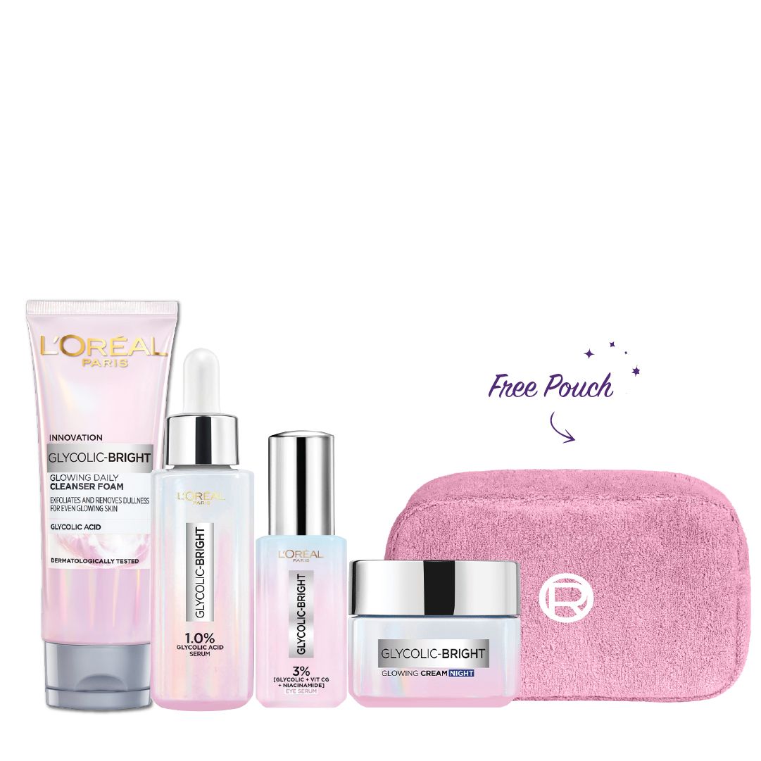 L'Oreal Paris Glycolic Bright Skincare Set with Free Pouch – 20% Off-1