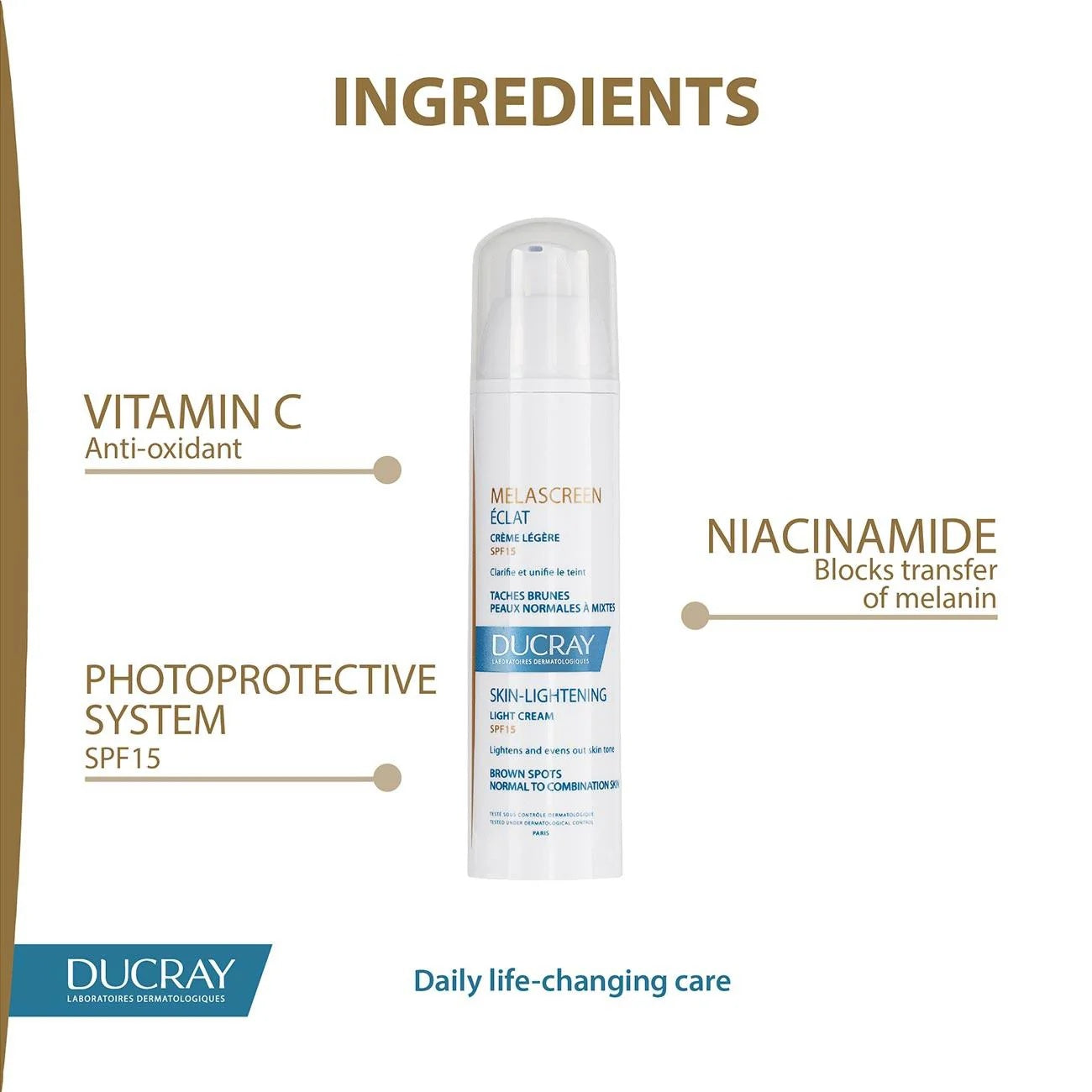 Ducray Melascreen Skin Lightening Light Cream SPF 15 - Brown Spot Treatment for Normal to Combination Skin-5