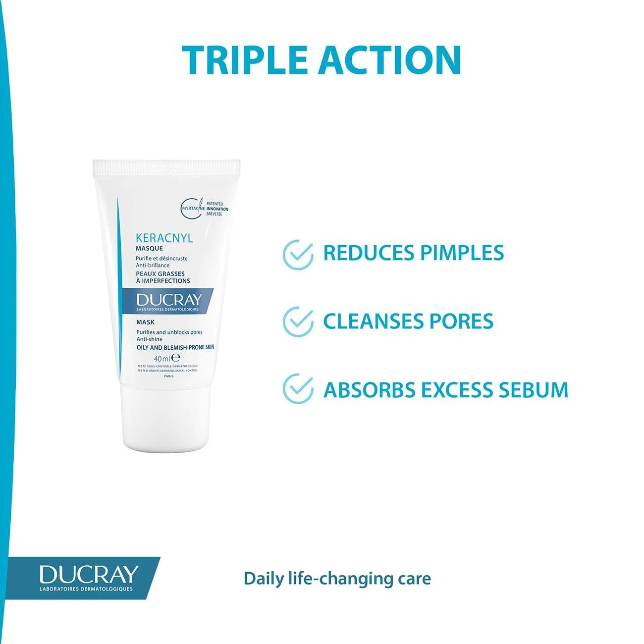 Ducray Keracnyl Deep Cleansing Mask | Exfoliates, Unclogs Pores, Reduces Oil and Blemishes | Ideal for Oily and Acne-Prone Skin-3