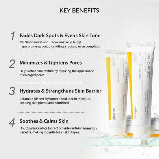 Celimax Pore+ Dark Spot Brightening Cream Tone Correcting and Pore Refining Moisturizer