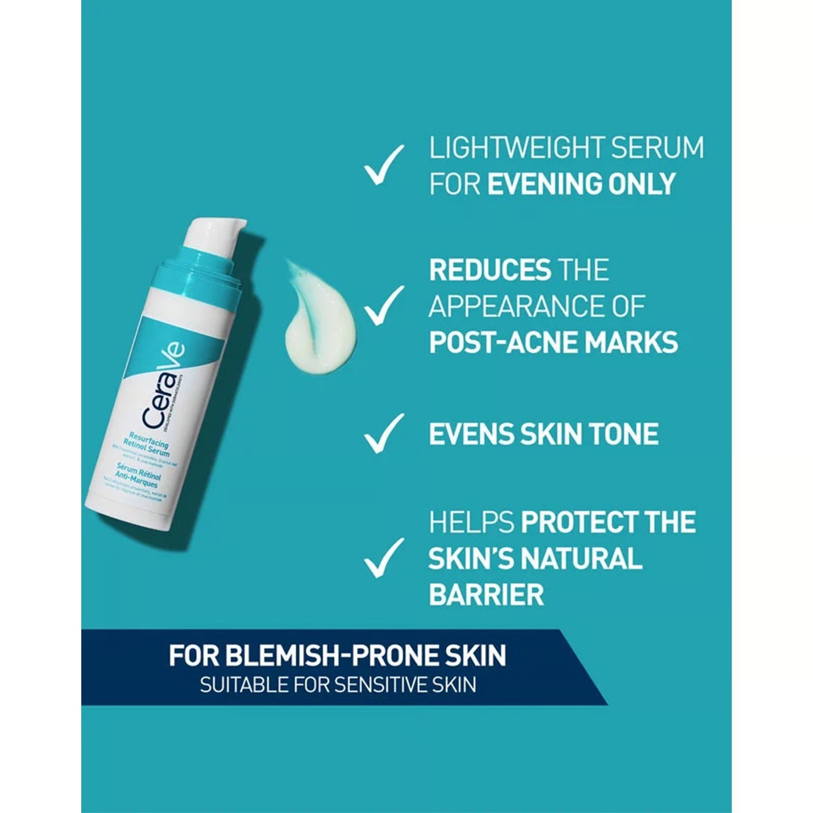 CeraVe Resurfacing Retinol Serum 30ml for Post-Acne Marks and Uneven Skin Texture