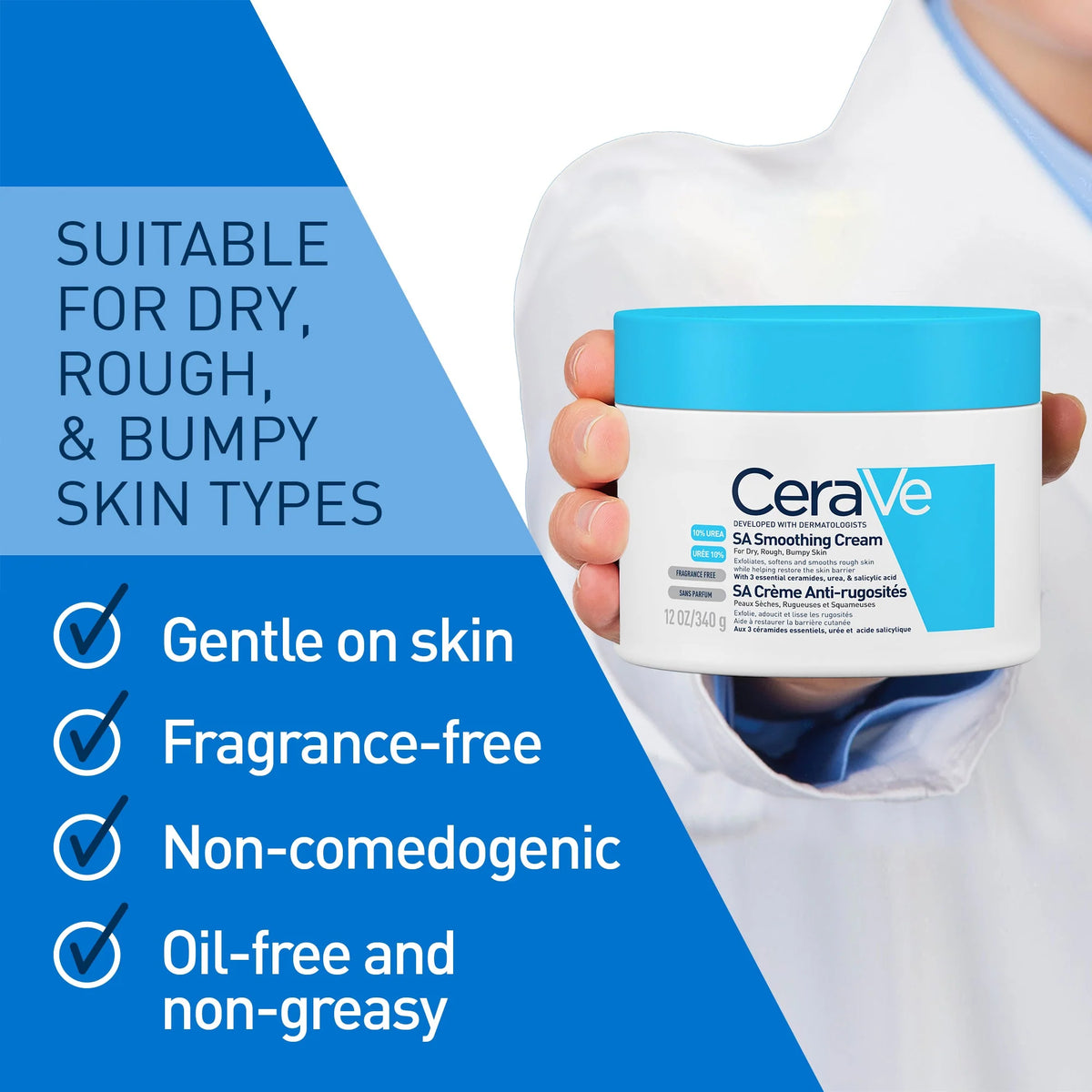 CeraVe SA Smoothing Cream 340g | Exfoliating Moisturizer for Rough and  Bumpy Skin