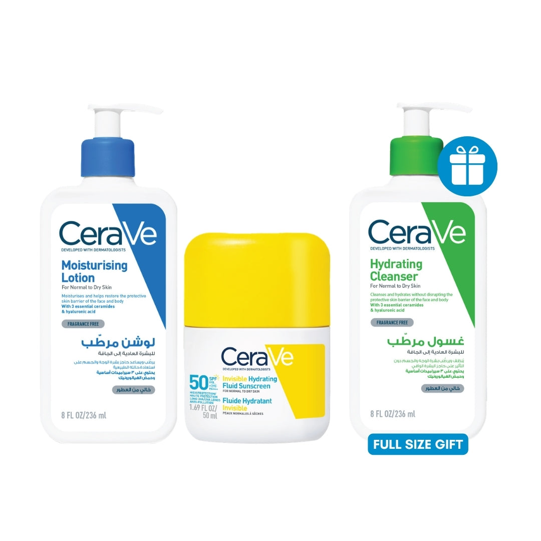 CeraVe Moisturising Lotion 236ml + Invisible Hydrating Fluid Sunscreen SPF50 50ml + FREE Hydrating Cleanser 236ml