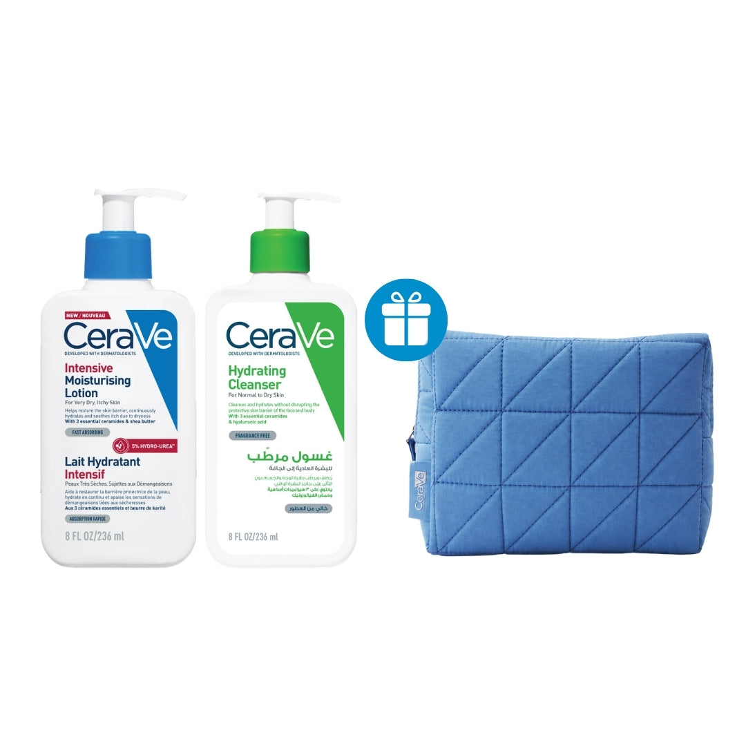 CeraVe Intensive Moisturising Lotion 236ml + Hydrating Cleanser 236ml + FREE CeraVe Cosmetic Pouch
