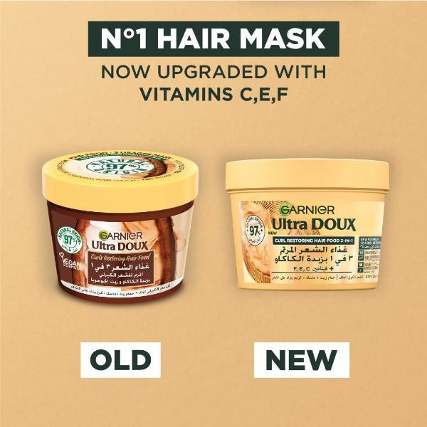 Garnier Ultra Doux Curl Restoring Hair Food 3-in-1 Mask with Cocoa Butter & Jojoba Oil | 97% Natural Ingredients for Dry Curly Hair-2